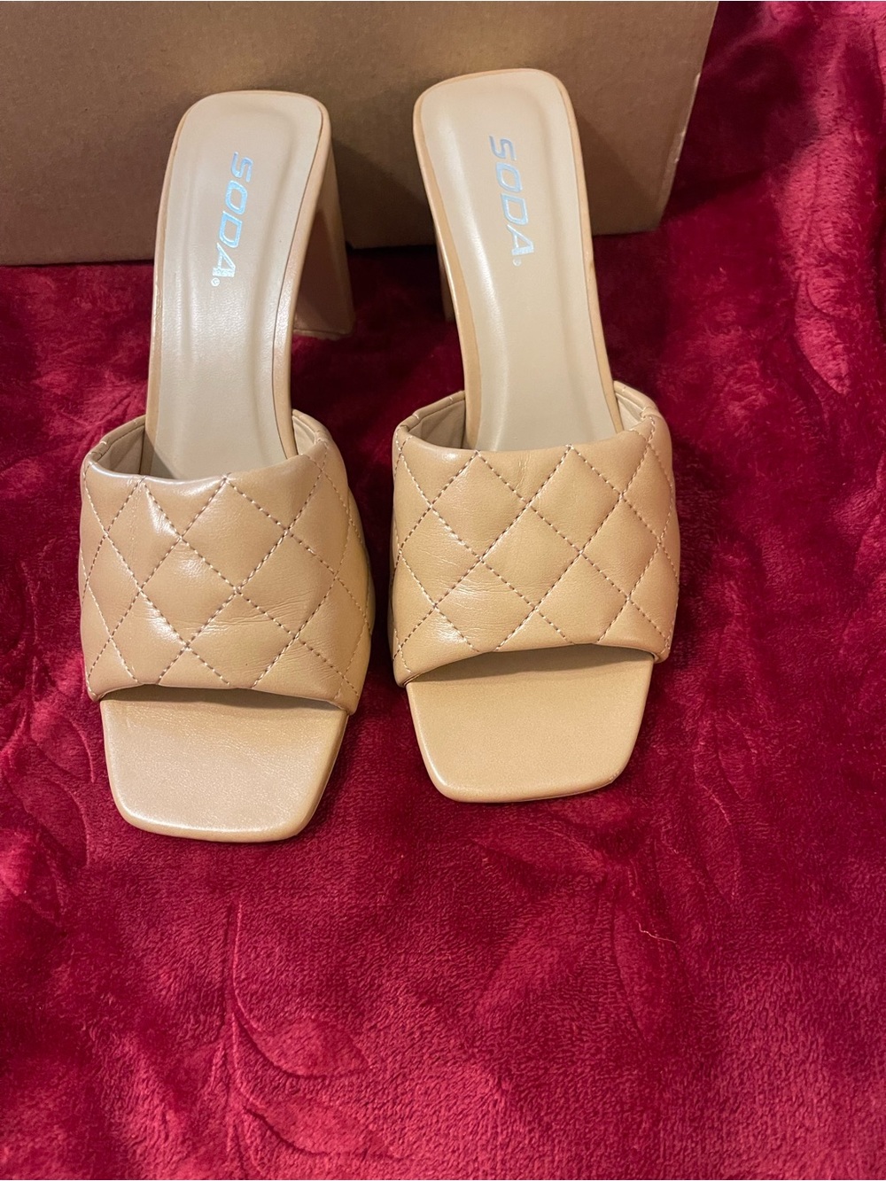 Soda Quilted Slide Mules in Beige Nude